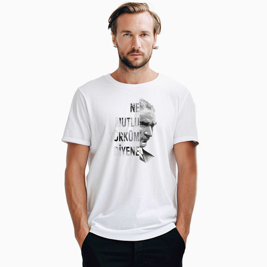 Ne Mutlu Türküm Diyene Atatürk Silüeti Beyaz Tişört