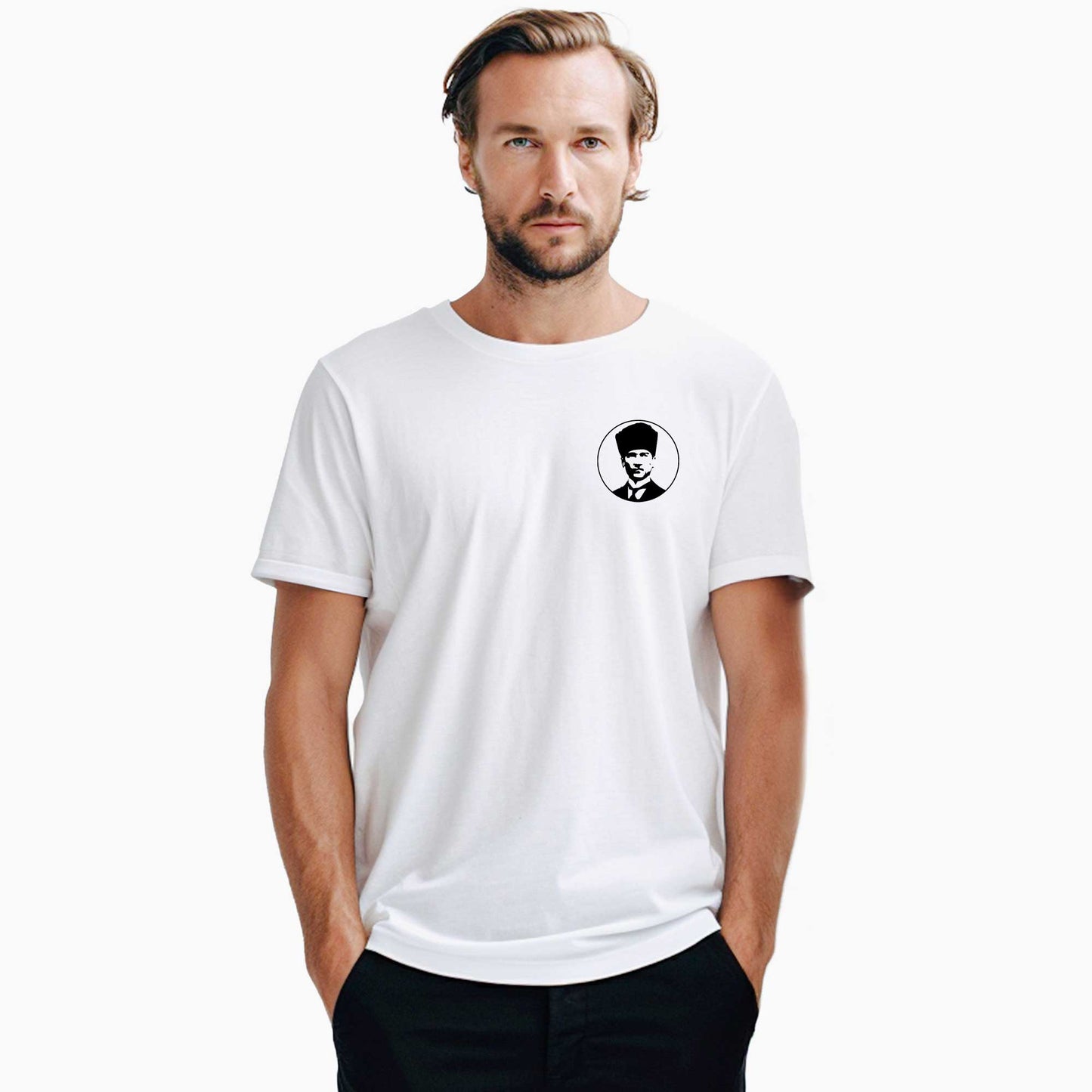 Atatürk Portre Logo Beyaz Tişört