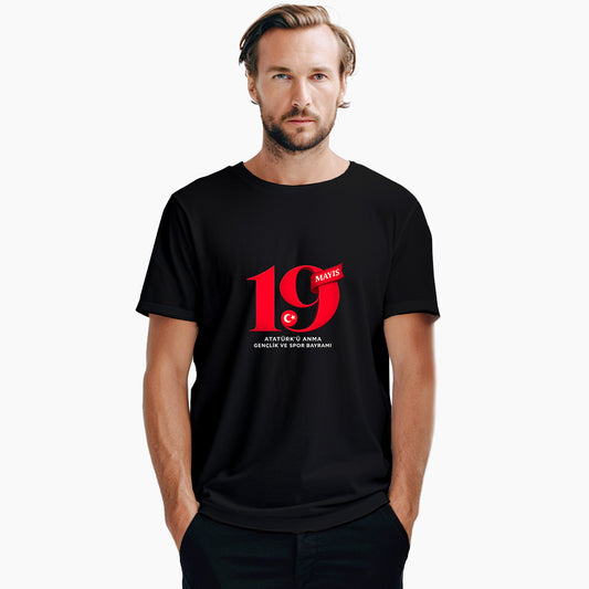 19 Mayıs Kırmızı Anma Siyah Tişört