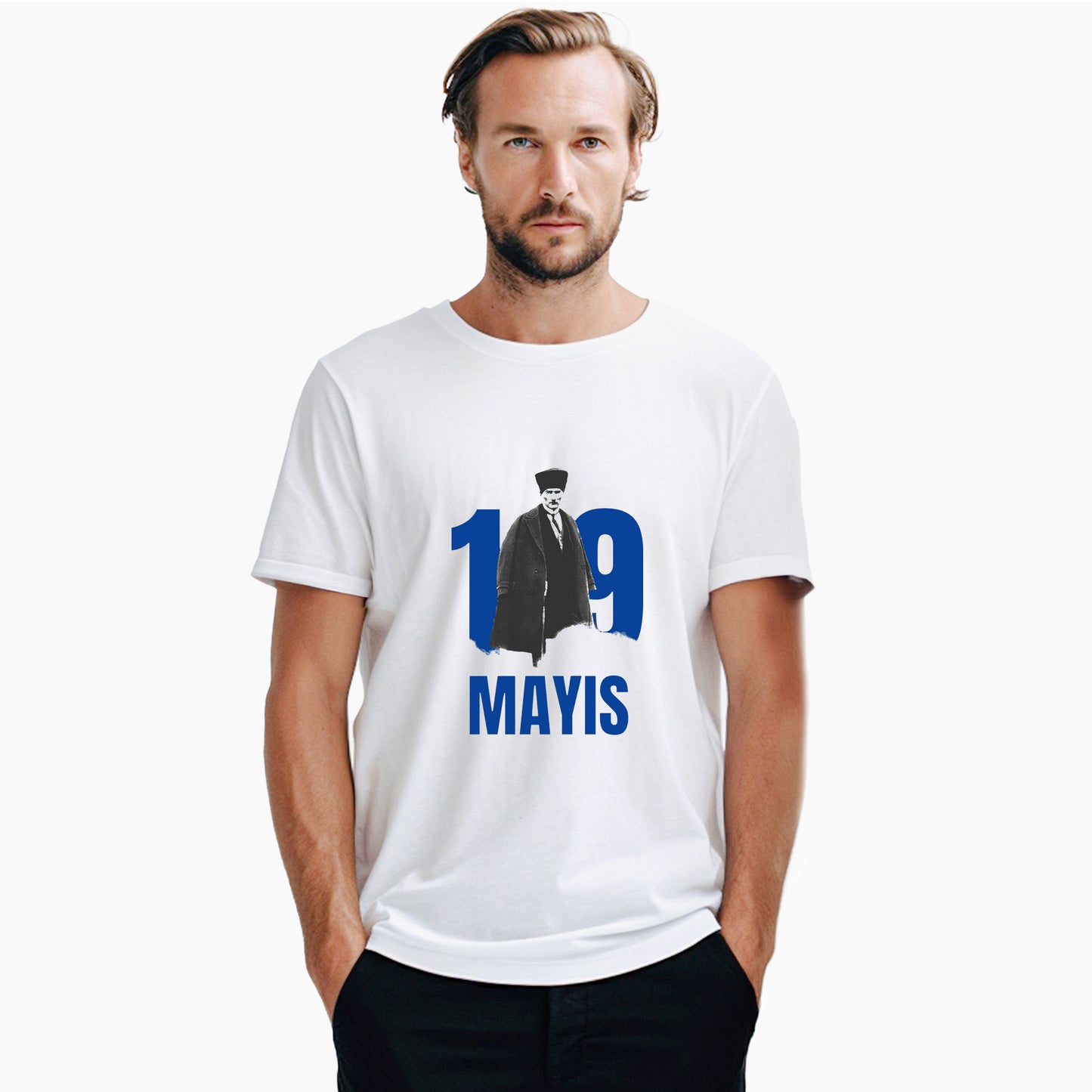 19 Mayıs Mavi Anma Beyaz Tişört