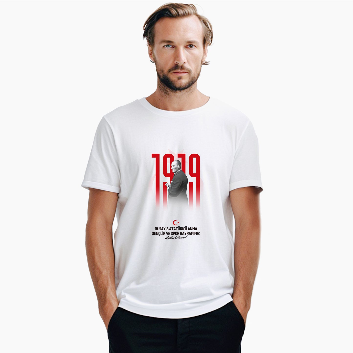 19 Mayıs Dikey Beyaz Tişört