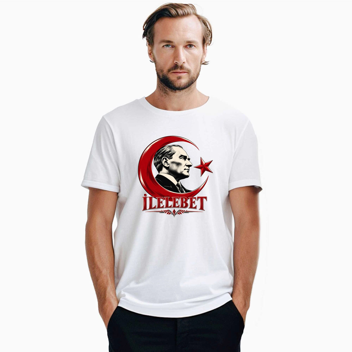 29 Ekim Hilal İçinde Atatürk İlelebet Beyaz Tişört