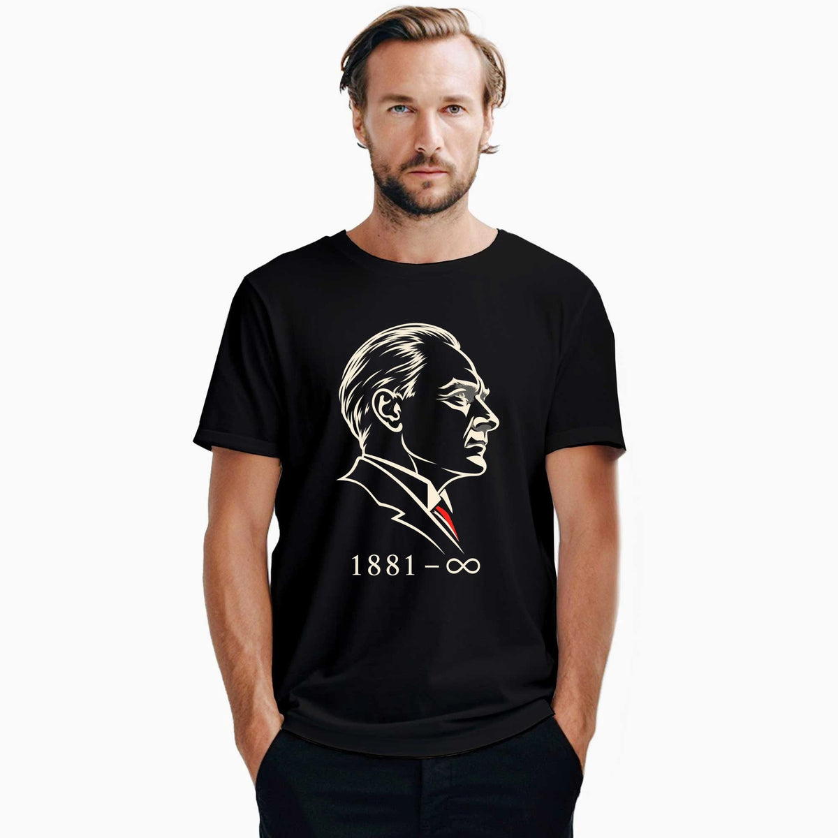 Atatürk Çizgi Portre 1881 Sonsuzluk Siyah Tişört