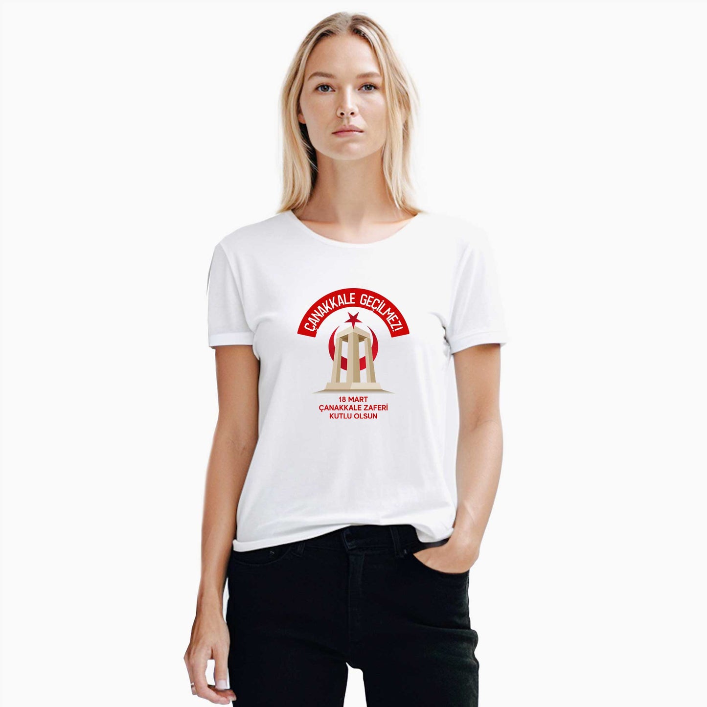 18 Mart Çanakkale Geçilmez Beyaz Kadın Tişört