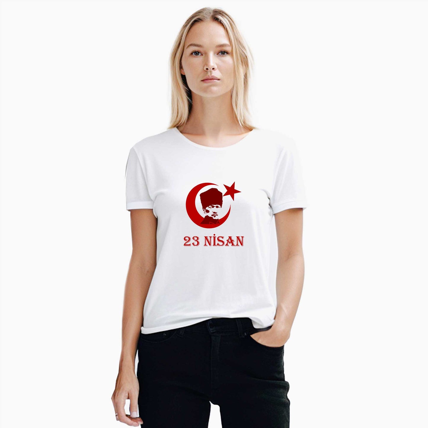 23 Nisan Çocuk Bayramı Atatürk Beyaz Kadın Tişört