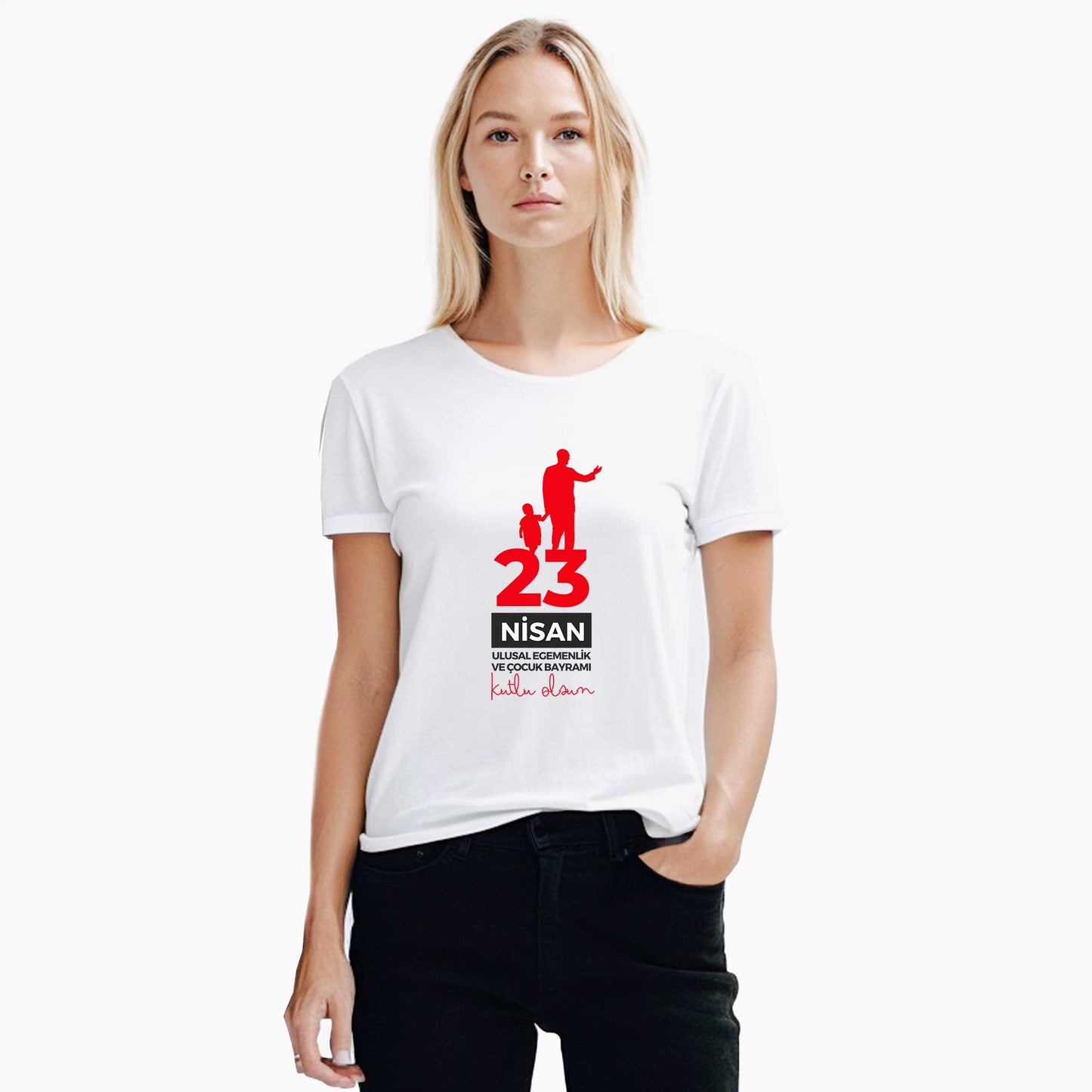 23 Nisan Atatürk Beyaz Kadın Tişört