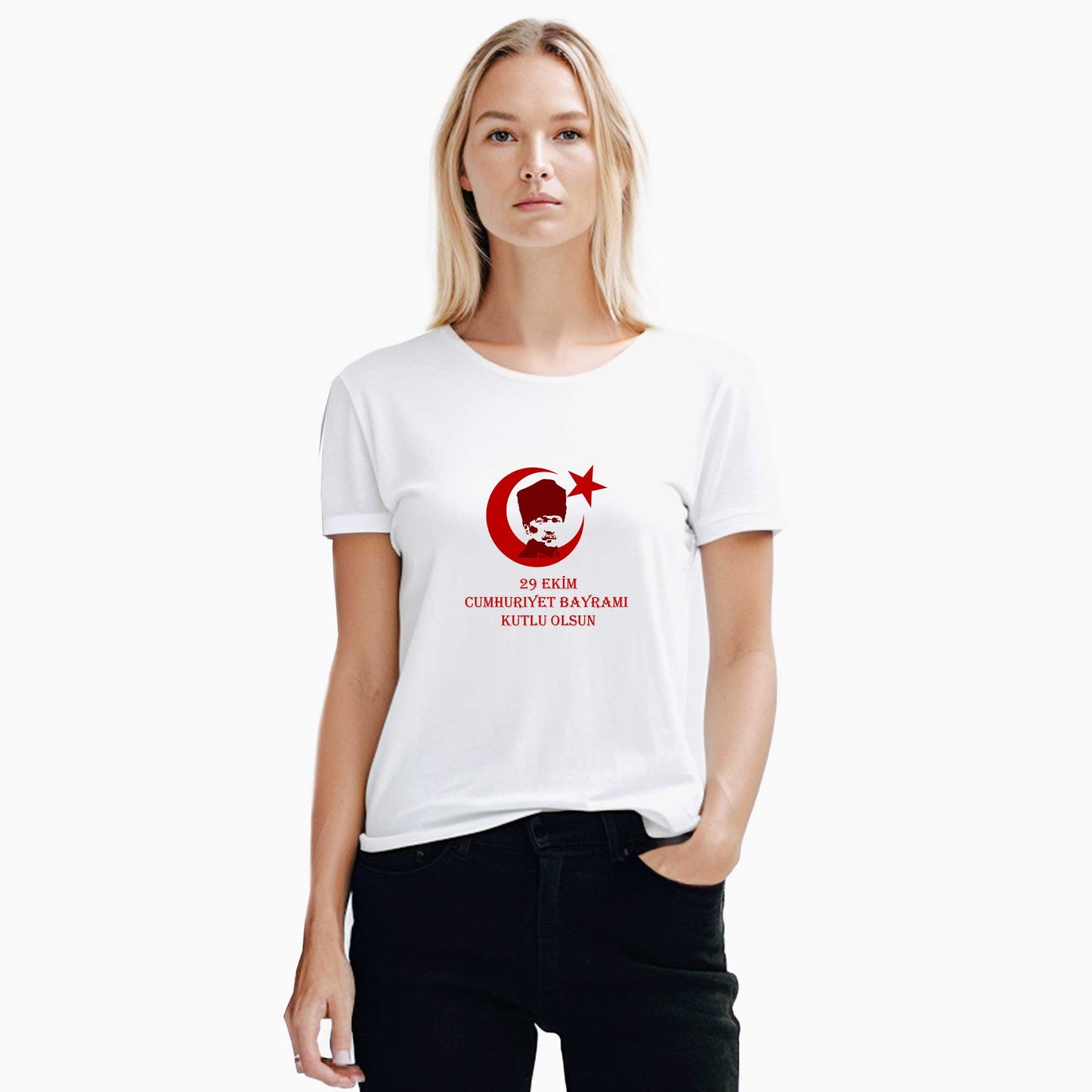 29 Ekim Cumhuriyet Bayramı Atatürk Beyaz Kadın Tişört