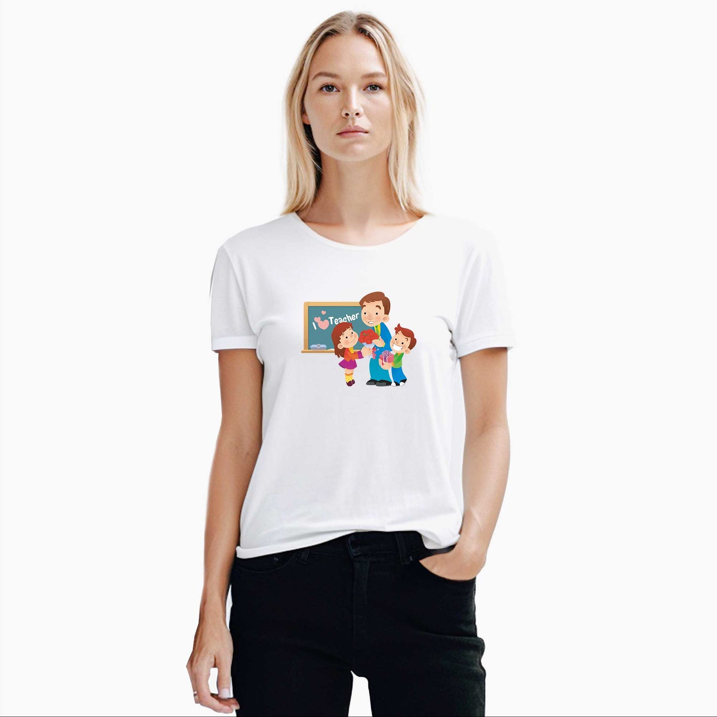 I Love Teacher Beyaz Kadın Tişört