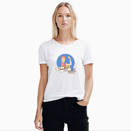 Son Terlik Bükücü Beyaz Kadın Tişört