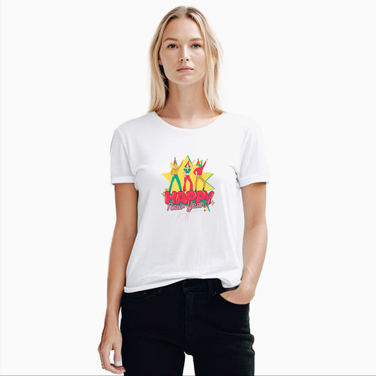 Happy New Year Beyaz Kadın Tişört