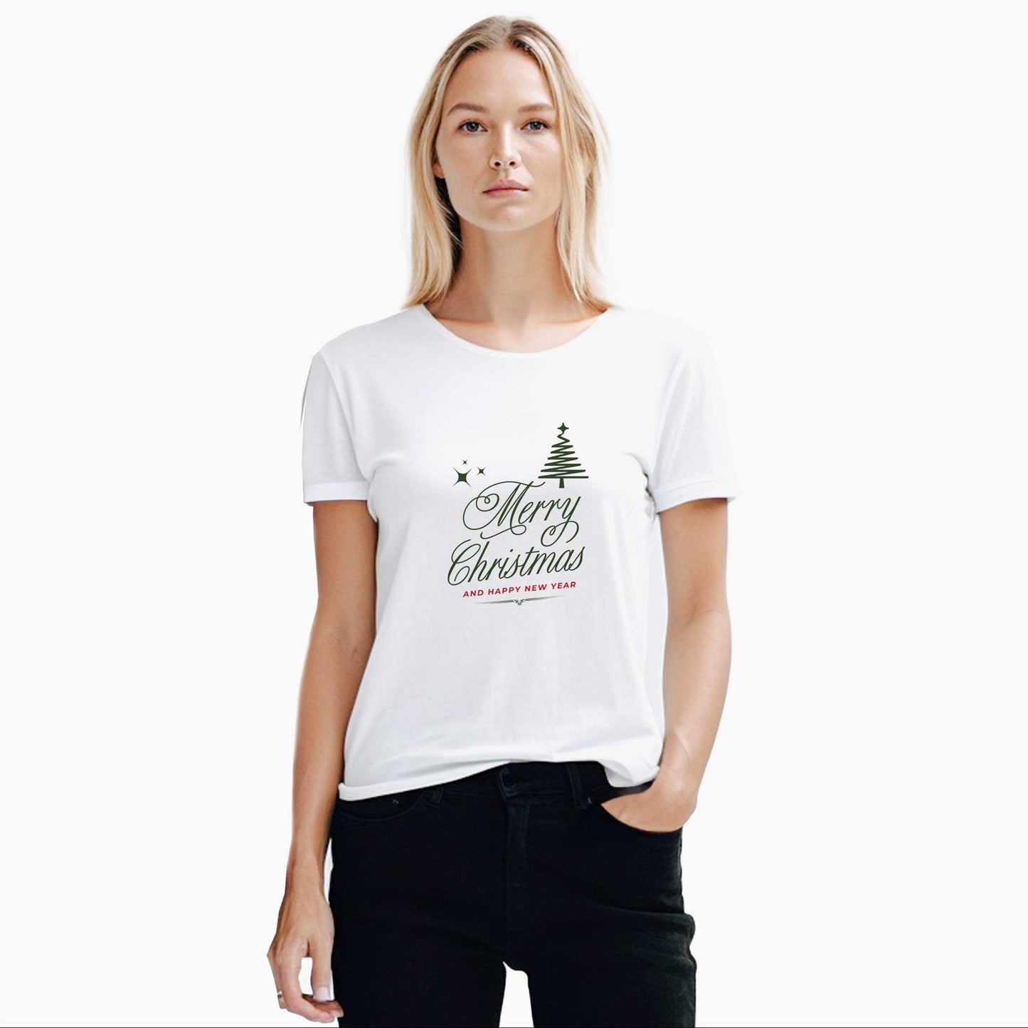 Simple Mery Christmas Beyaz Kadın Tişört