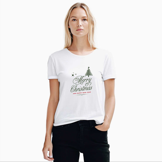 Simple Mery Christmas Beyaz Kadın Tişört