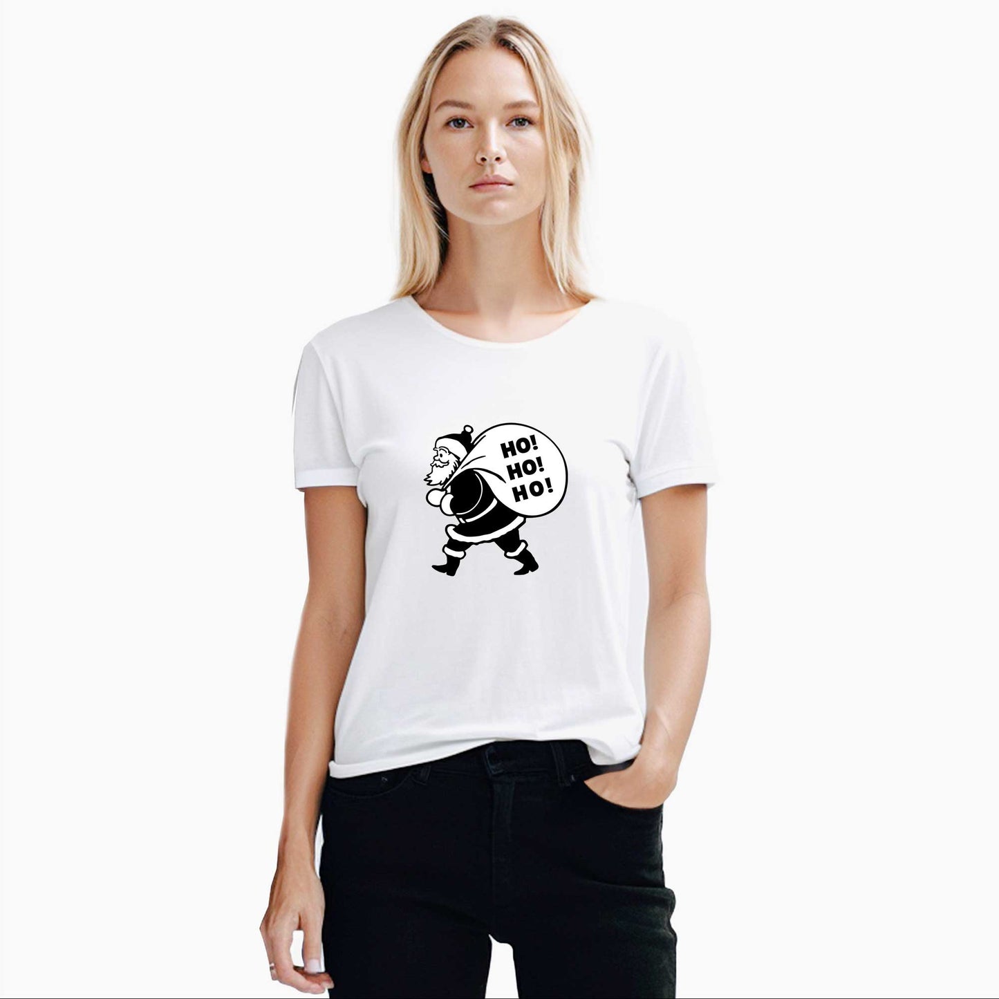 HO HO HO Noel Baba Beyaz Kadın Tişört