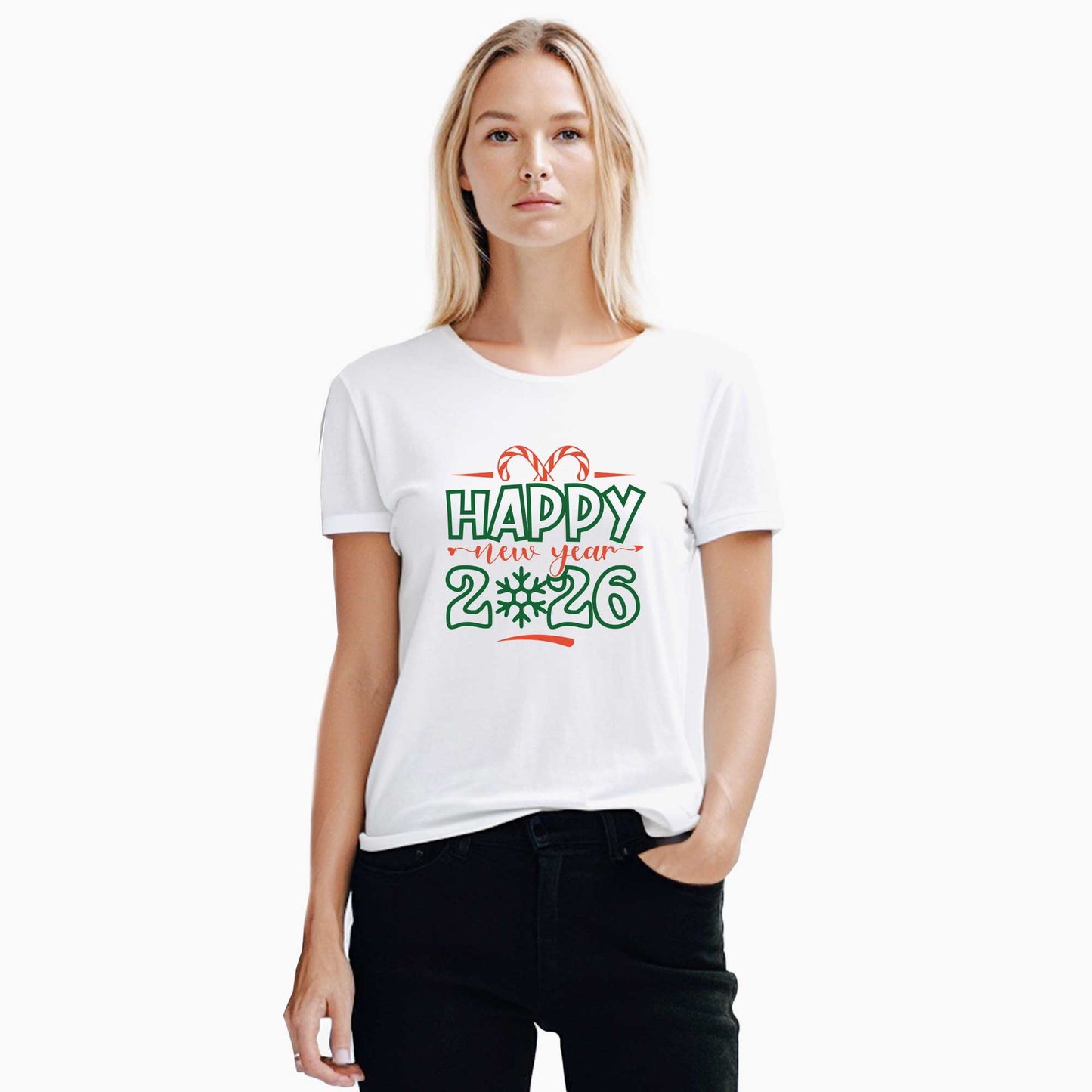 Happy New Year 2026 Candy Beyaz Kadın Tişört