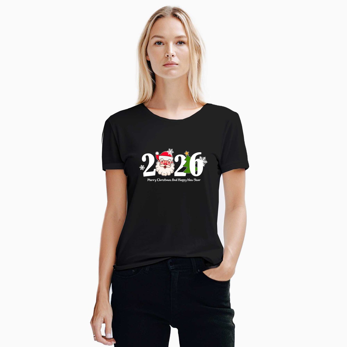 Happy New Year 2026 Noel Siyah Kadın Tişört