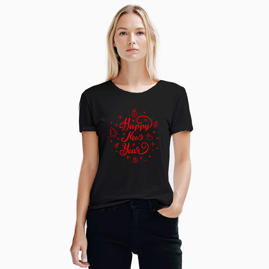 Happy New Year Red Siyah Kadın Tişört