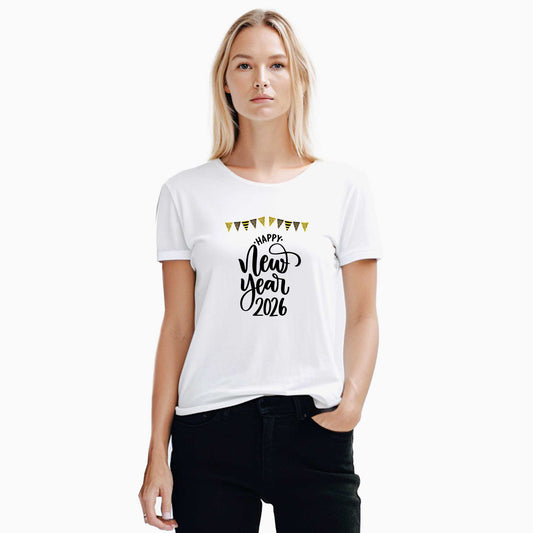 Mutlu Yeni Yıllar Beyaz Kadın Tişört
