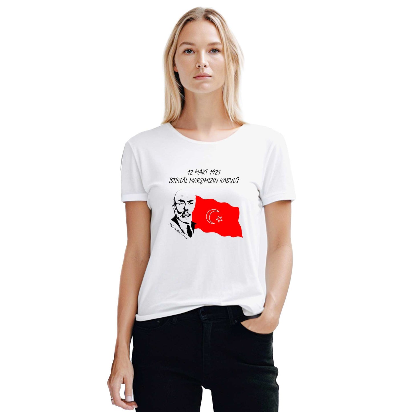 12 Mart 1921 İstiklal Marşın Kabulü Beyaz Kadın Tişört