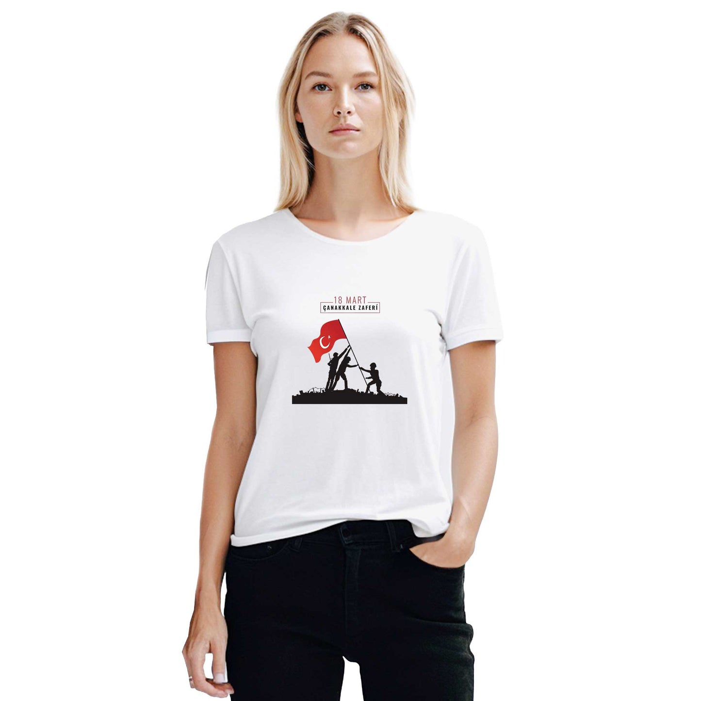 18 Mart Dirilişin Günü Beyaz Kadın Tişört