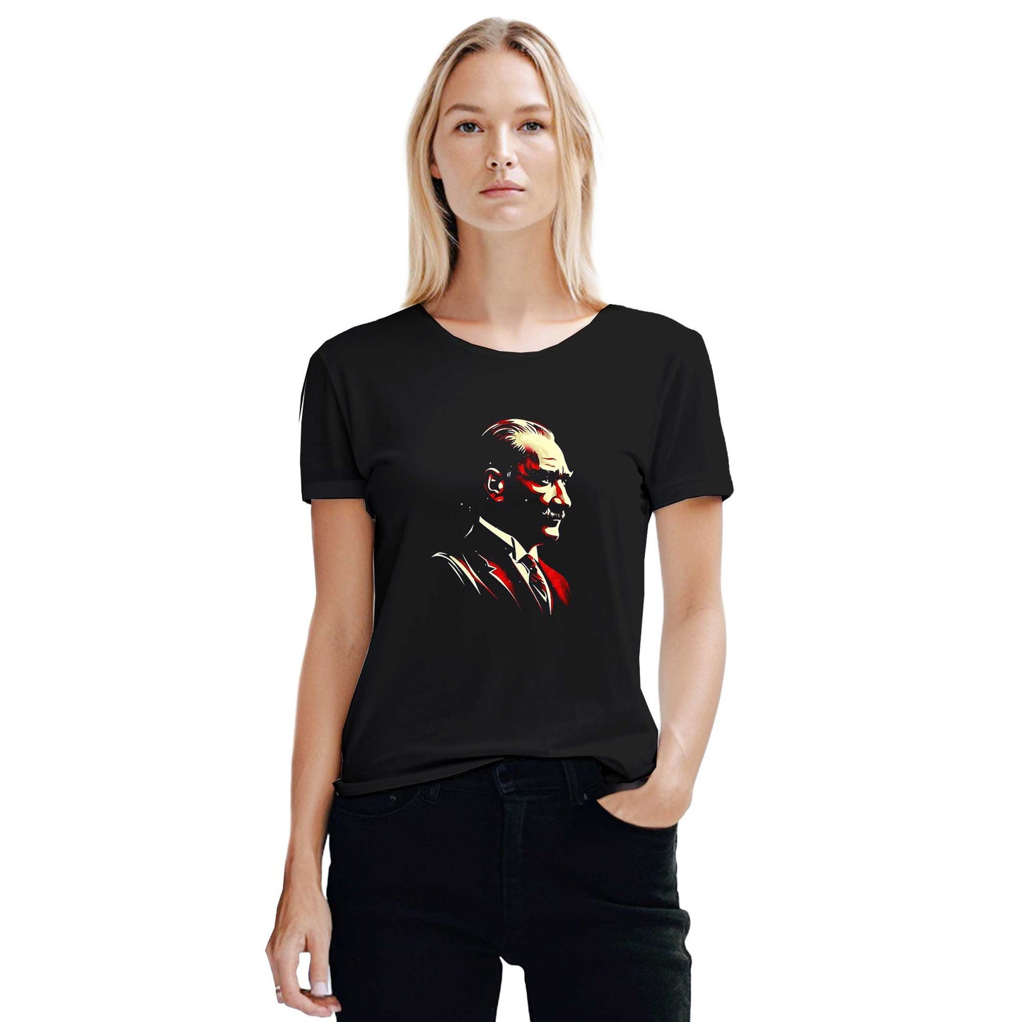 Atatürk Portresi Siyah Kadın Tişört