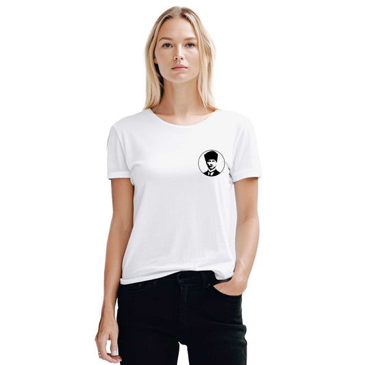 Atatürk Portre Logo Beyaz Kadın Tişört