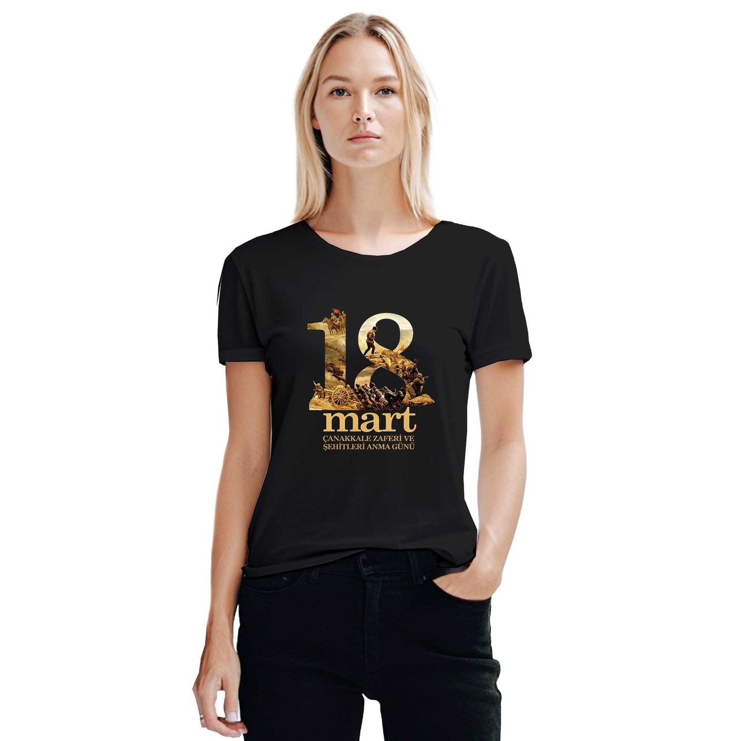 18 Mart Çanakkale Zaferi ve Şehitleri Siyah Kadın Tişört