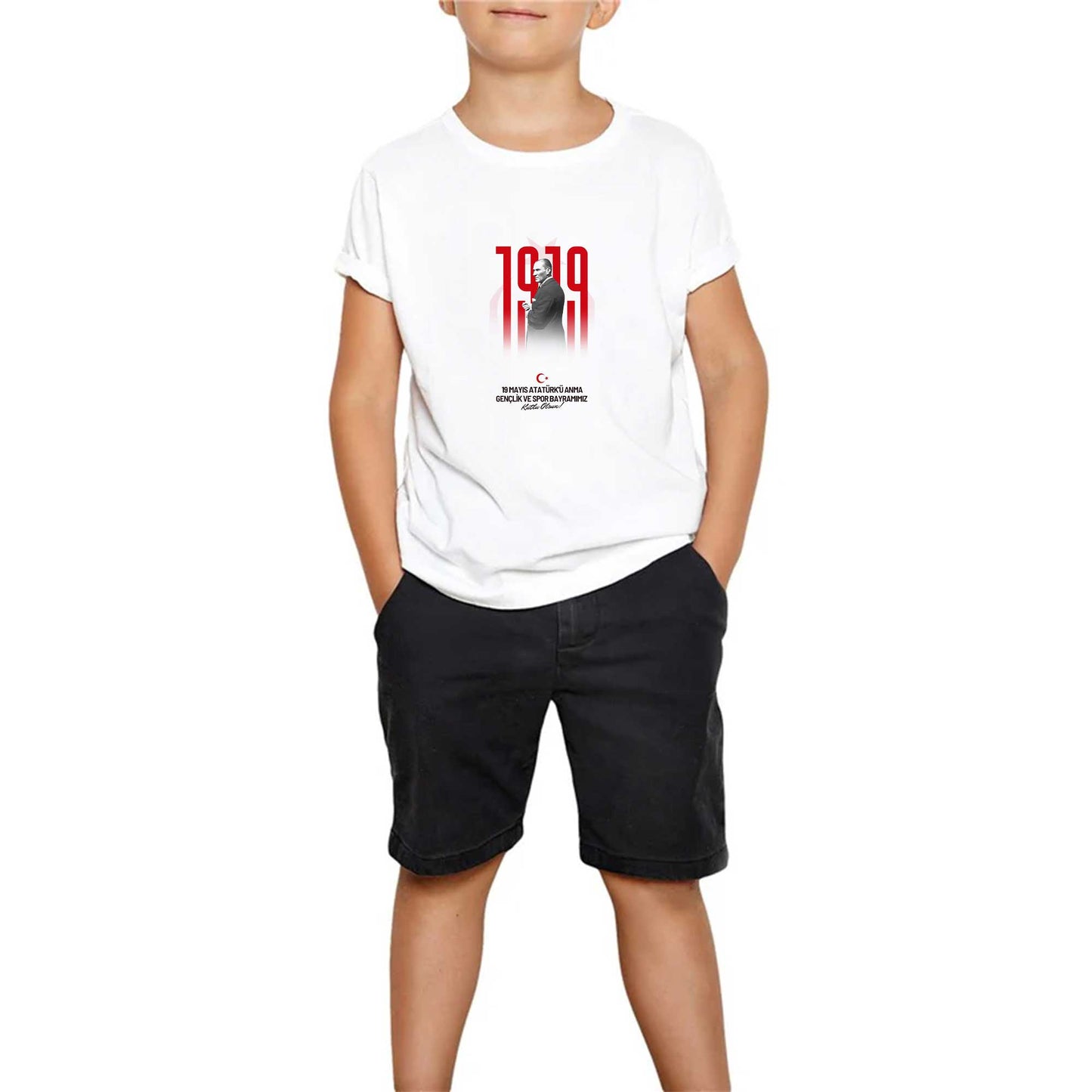 19 Mayıs Dikey Beyaz Çocuk Tişört
