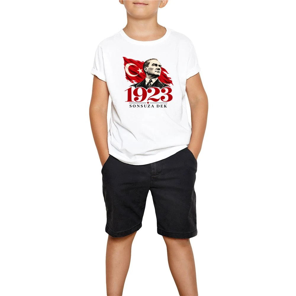 29 Ekim Atatürk 1923 Sonsuza Dek Beyaz Çocuk Tişört