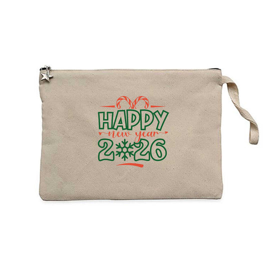 Happy New Year 2026 Candy Krem Clutch Astarlı Cüzdan / El Çantası