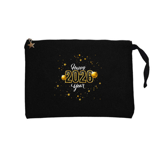 Happy New Year Gold Siyah Clutch Astarlı Cüzdan / El Çantası