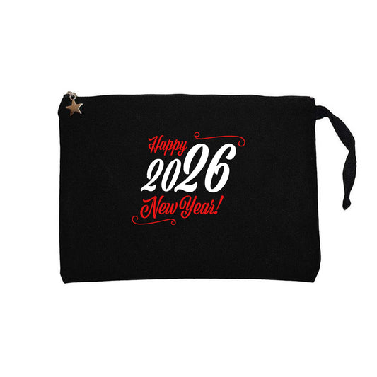 Happy New Year Text 2026 Siyah Clutch Astarlı Cüzdan / El Çantası