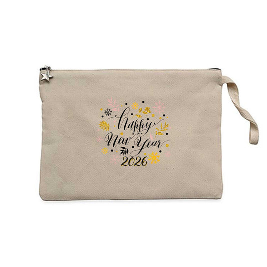 Happy New Year Text Krem Clutch Astarlı Cüzdan / El Çantası