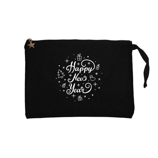 Happy New Year White Siyah Clutch Astarlı Cüzdan / El Çantası
