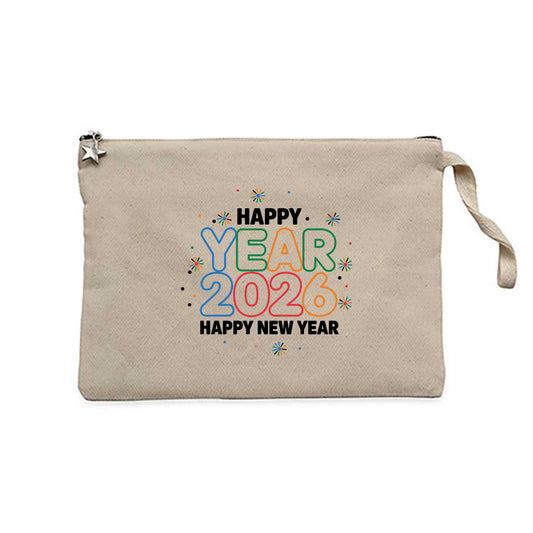 Happy Year 2026 Krem Clutch Astarlı Cüzdan / El Çantası