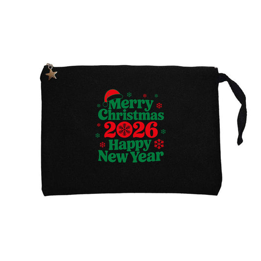 Merry Christmas 2026 Siyah Clutch Astarlı Cüzdan / El Çantası