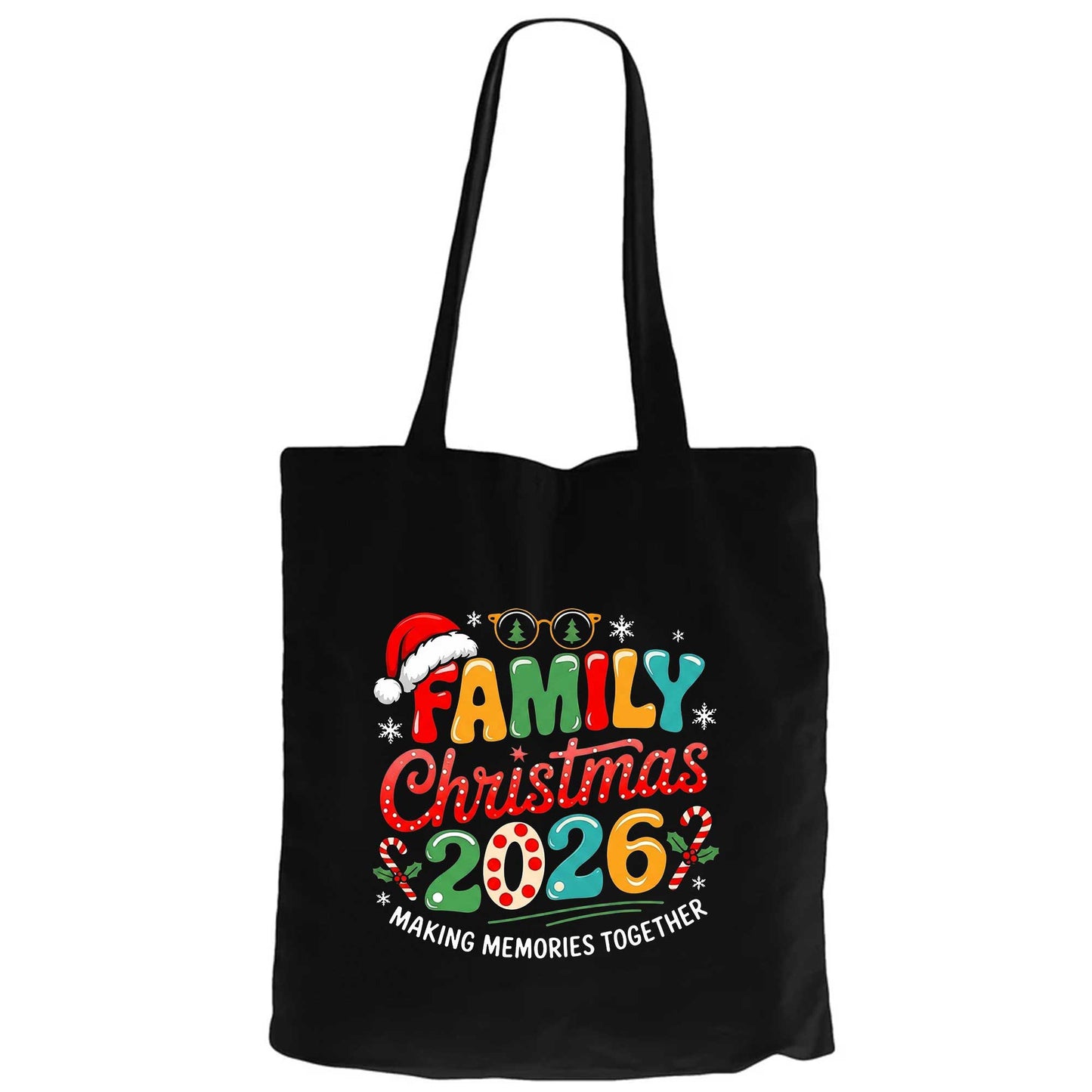 Family Christmas 2026 Siyah Fermuarlı Bez Çanta Gabardin