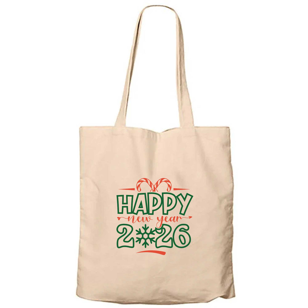 Happy New Year 2026 Candy Krem Fermuarlı Bez Çanta Gabardin