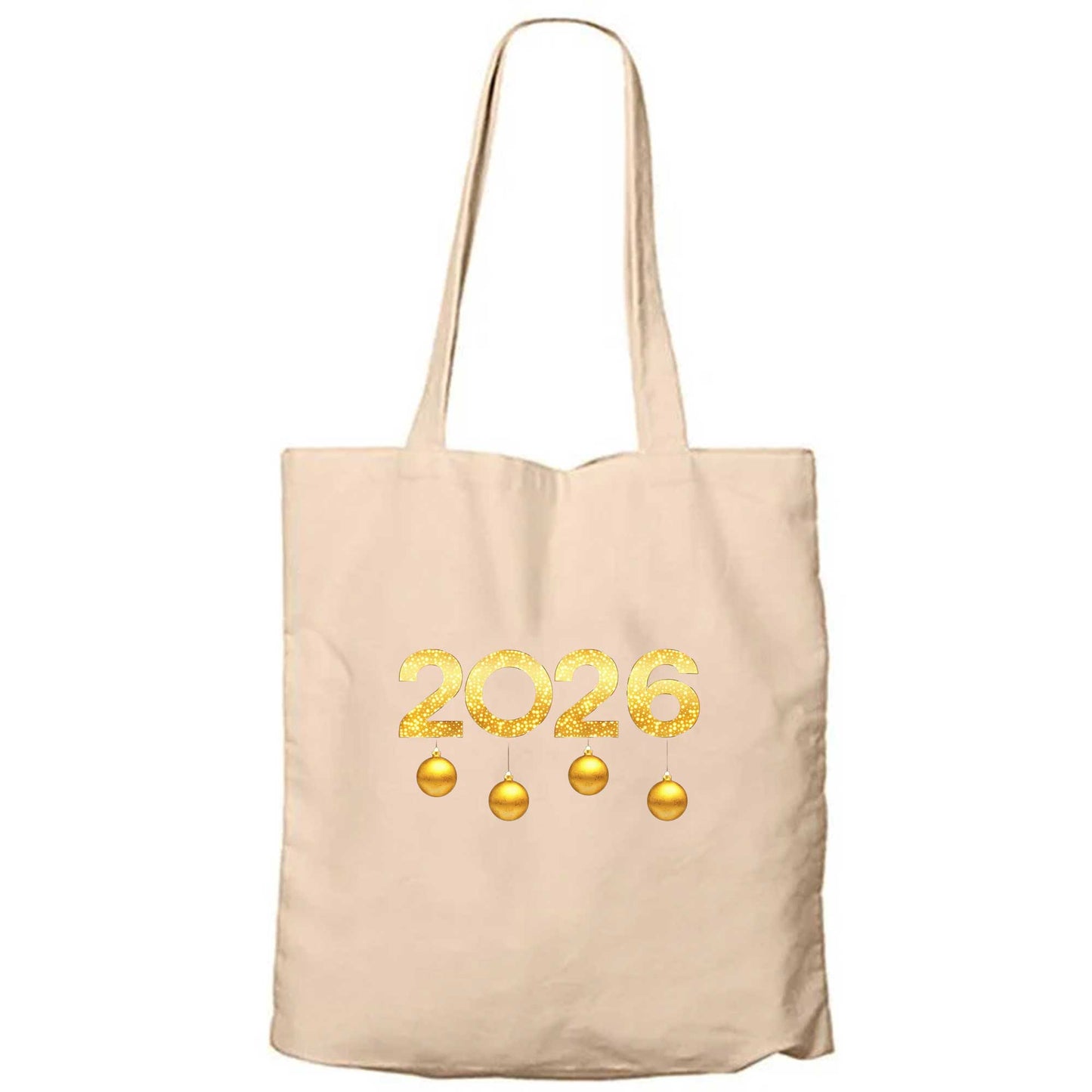 Happy New Year 2026 Gold Krem Fermuarlı Bez Çanta Gabardin