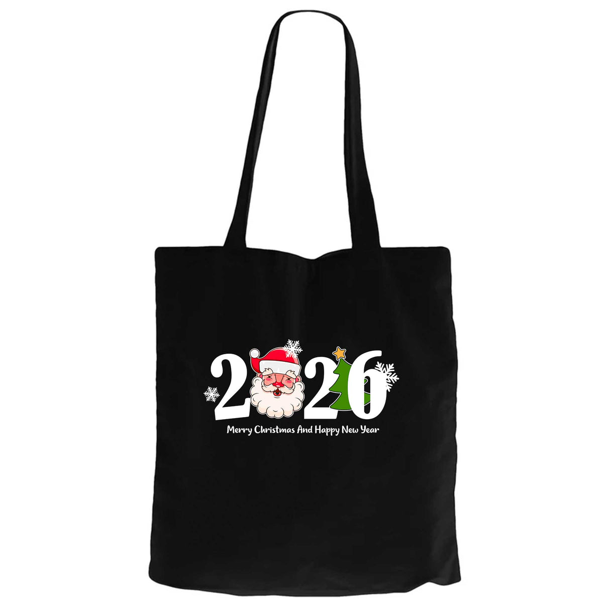 Happy New Year 2026 Noel Siyah Fermuarlı Bez Çanta Gabardin