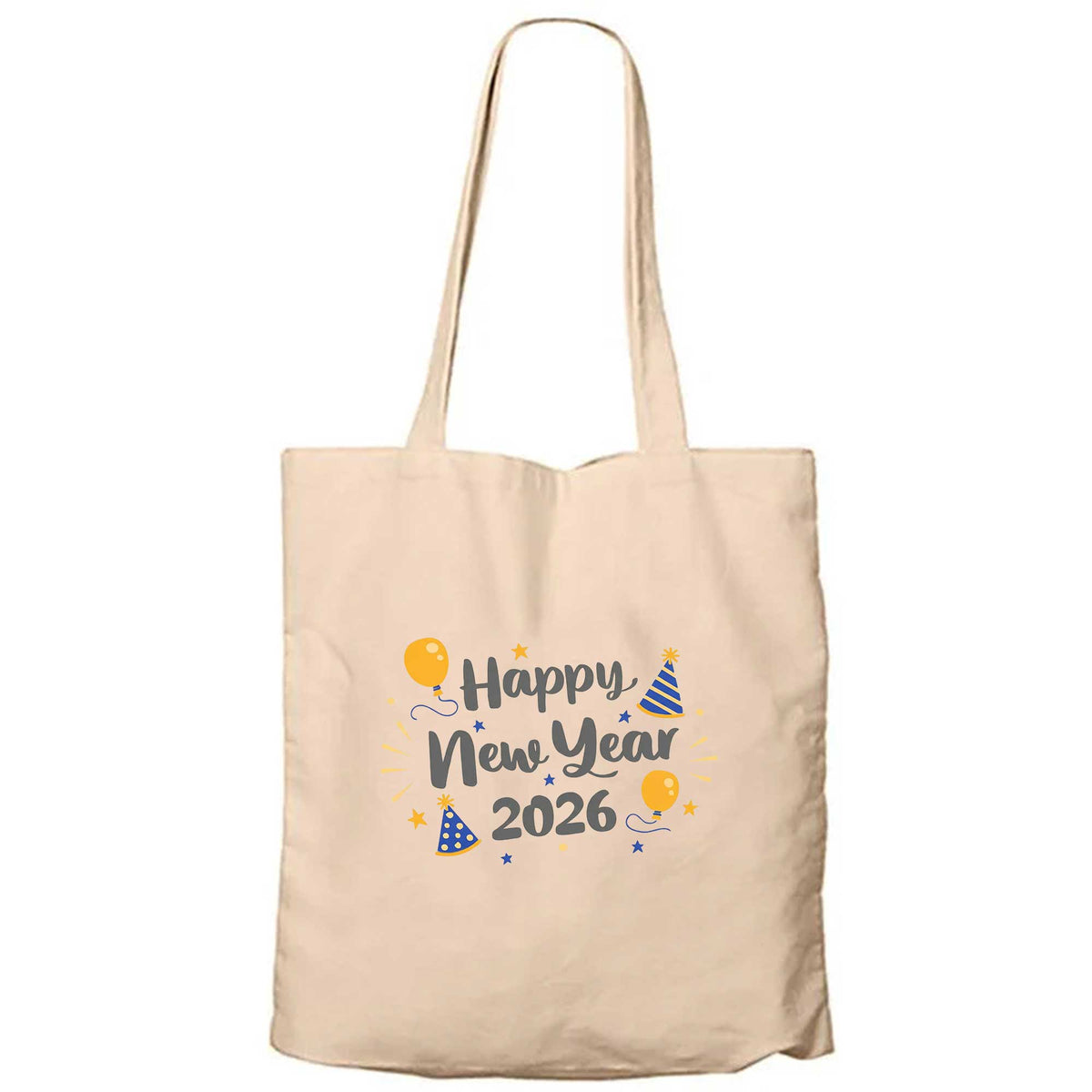 Happy New Year 2026 Parti Krem Fermuarlı Bez Çanta Gabardin