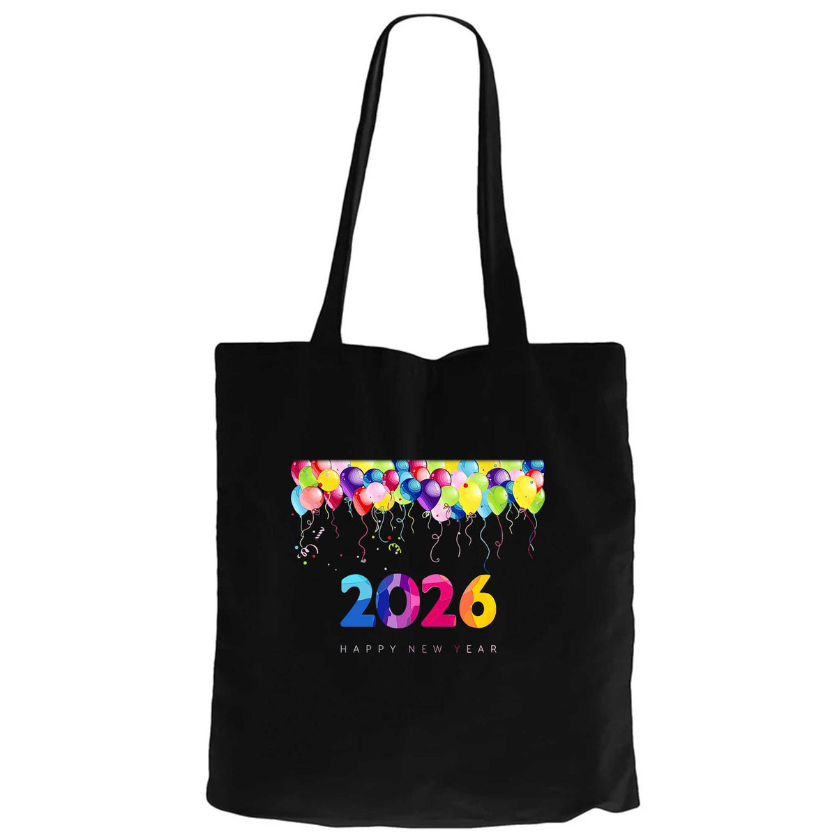 Happy New Year Balonlar Siyah Fermuarlı Bez Çanta Gabardin
