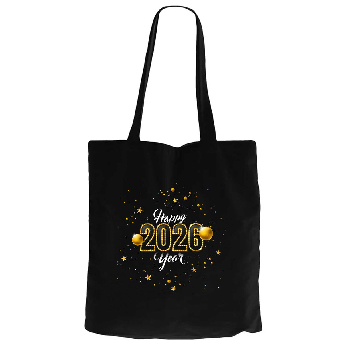 Happy New Year Gold Siyah Fermuarlı Bez Çanta Gabardin