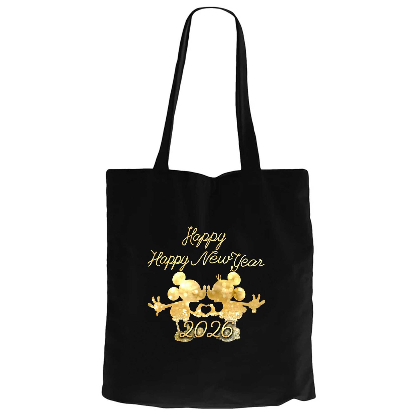 Happy New Year Mickey Siyah Fermuarlı Bez Çanta Gabardin