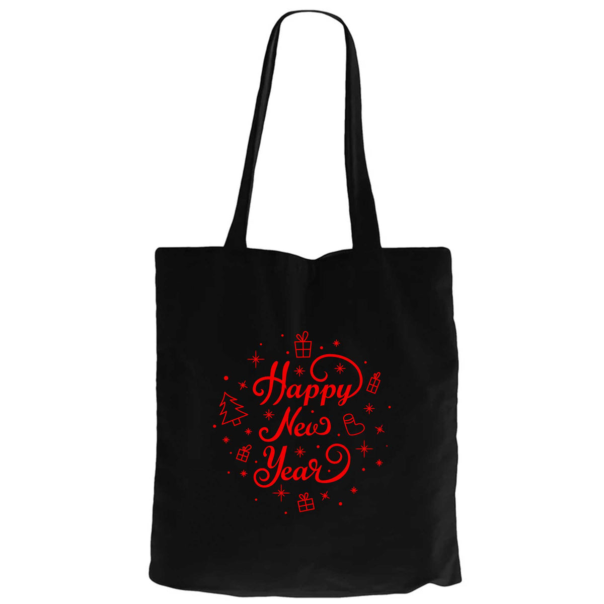 Happy New Year Red Siyah Fermuarlı Bez Çanta Gabardin