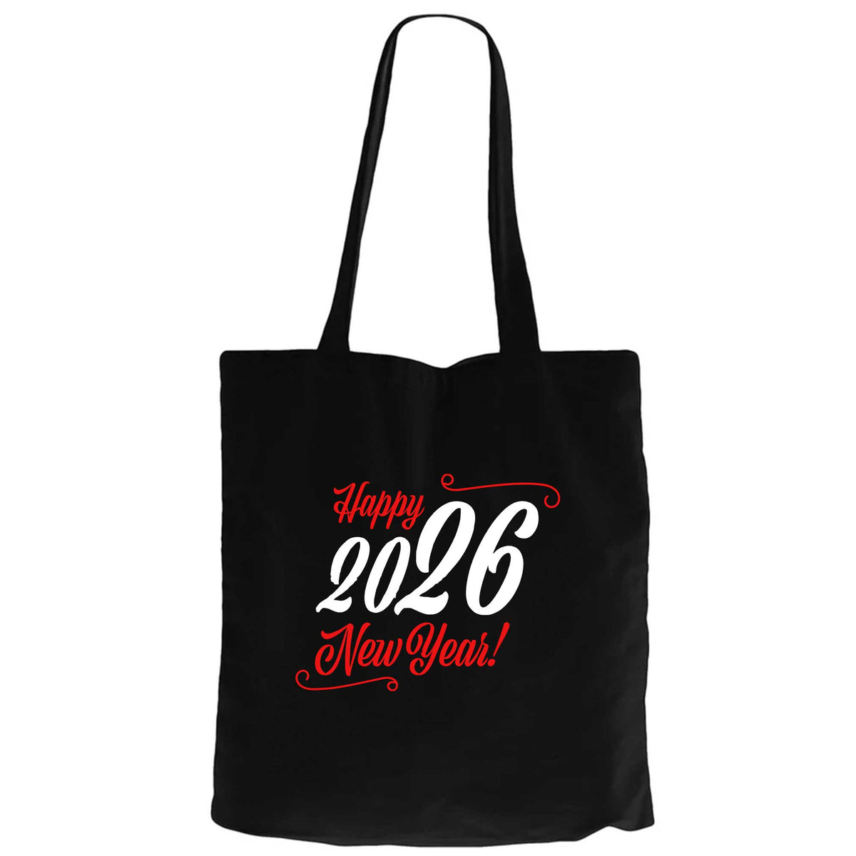 Happy New Year Text 2026 Siyah Fermuarlı Bez Çanta Gabardin
