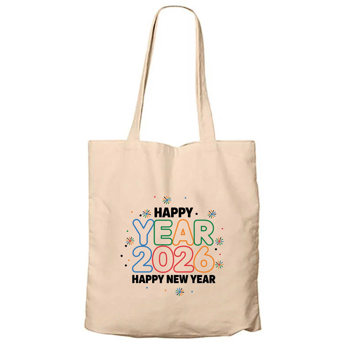Happy Year 2026 Krem Fermuarlı Bez Çanta Gabardin
