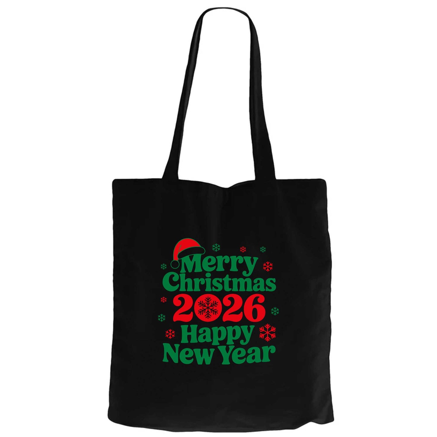 Merry Christmas 2026 Siyah Fermuarlı Bez Çanta Gabardin