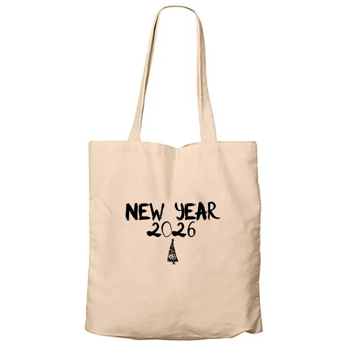 New Year 2026 Yılbaşı Ağaçı Krem Fermuarlı Bez Çanta Gabardin