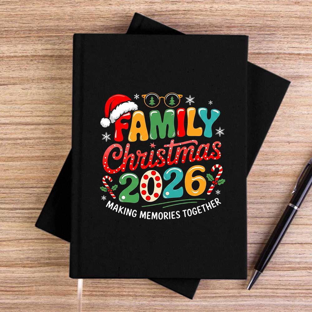 Family Christmas 2026 Siyah Çizgisiz Kanvas Defter