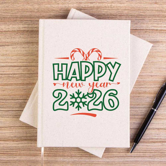 Happy New Year 2026 Candy Krem Çizgisiz Kanvas Defter